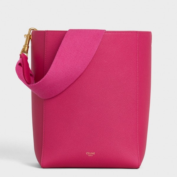 Celine Sangle Small Bucket Bag In Rose Red Grained Calfskin High