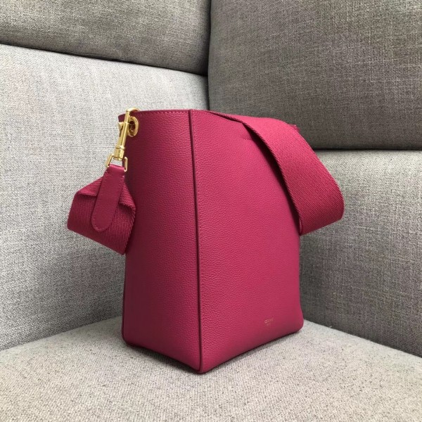 Celine Sangle Small Bucket Bag In Rose Red Grained Calfskin High