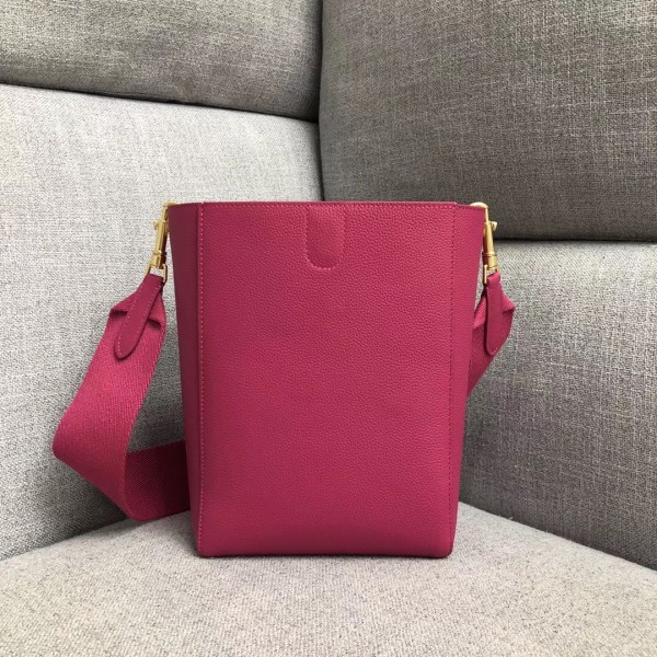 Celine Sangle Small Bucket Bag In Rose Red Grained Calfskin High