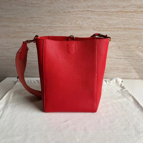 Celine Sangle Small Bucket Bag In Red Grained Calfskin High