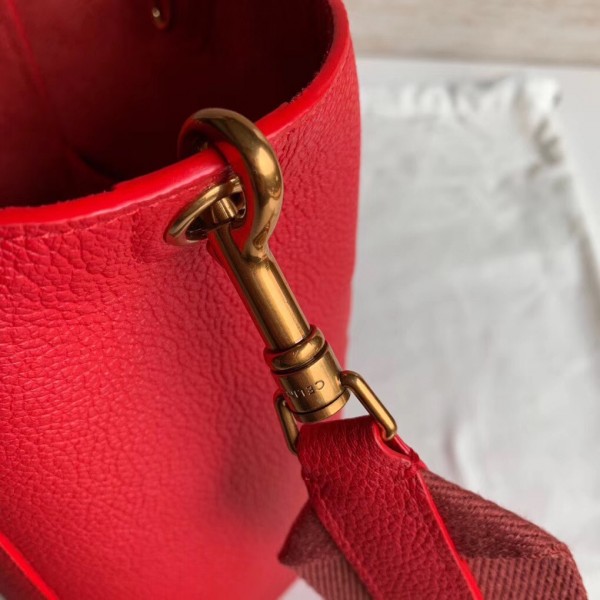 Celine Sangle Small Bucket Bag In Red Grained Calfskin High