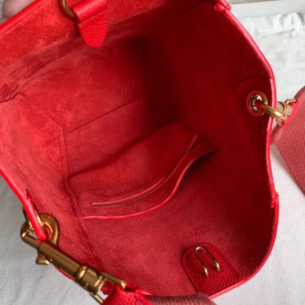 Celine Sangle Small Bucket Bag In Red Grained Calfskin High