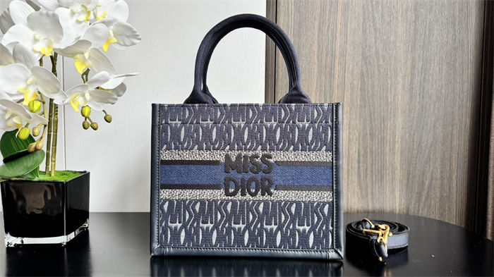 SMALL Dior BOOK TOTE Miss Dior Allover Embroidery Denim High