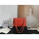 Medium CLASSIC HANDBAG Chevrons Pattern Lambskin Orange Red Gold Metal A