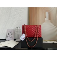 Medium CLASSIC HANDBAG Chevrons Pattern Lambskin Red Gold Metal A