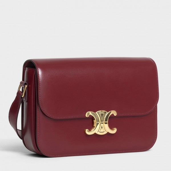 Celine Triomphe Medium Bag Calfskin Bordeaux High