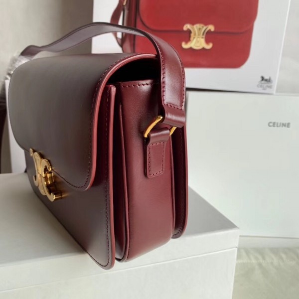 Celine Triomphe Medium Bag Calfskin Bordeaux High