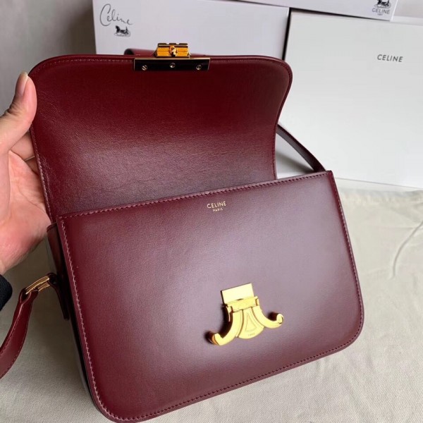 Celine Triomphe Medium Bag Calfskin Bordeaux High