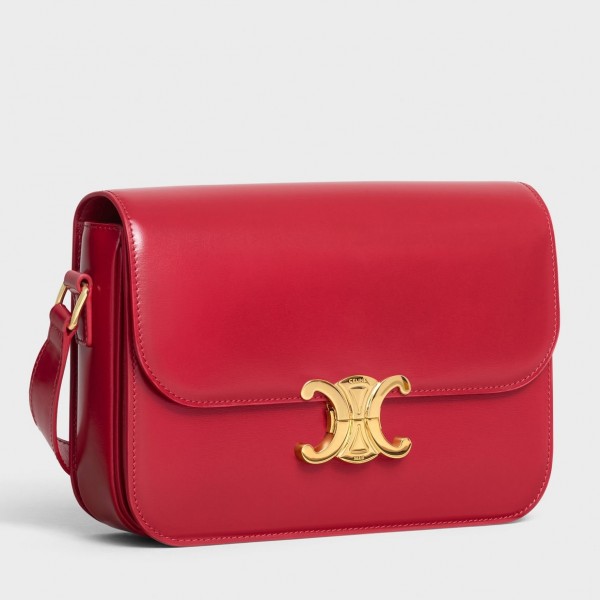 Celine Triomphe Medium Bag Calfskin Red High