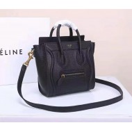 Celine Nano Luggage Bag In Black Drummed Calfskin Gold High