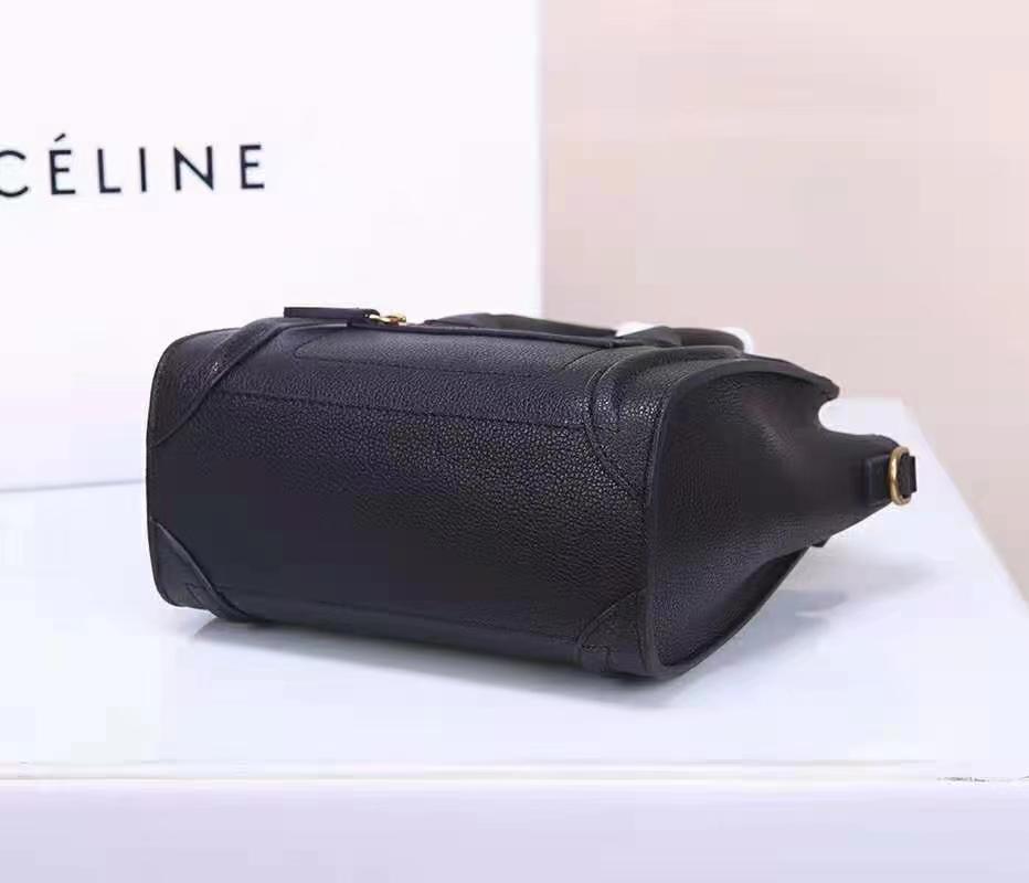 Celine Nano Luggage Bag In Black Drummed Calfskin Gold High