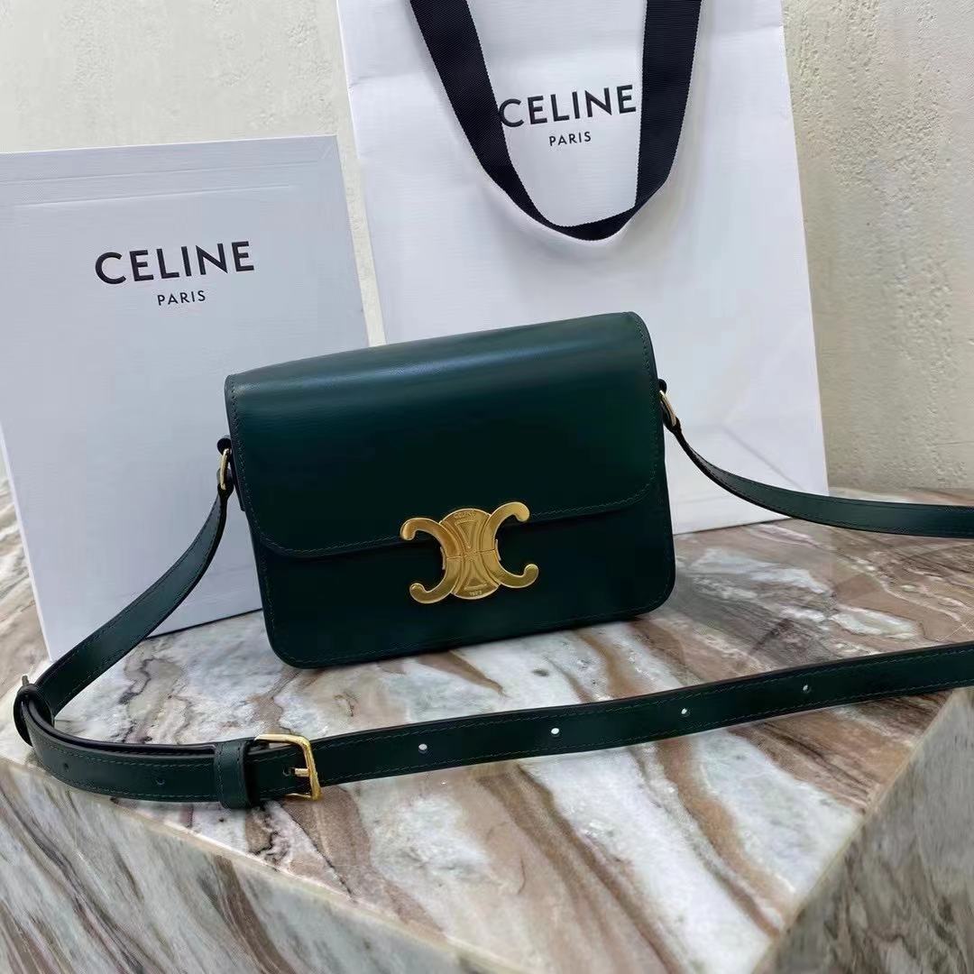 Celine Teen Triomphe Bag Shiny Calfskin Green High