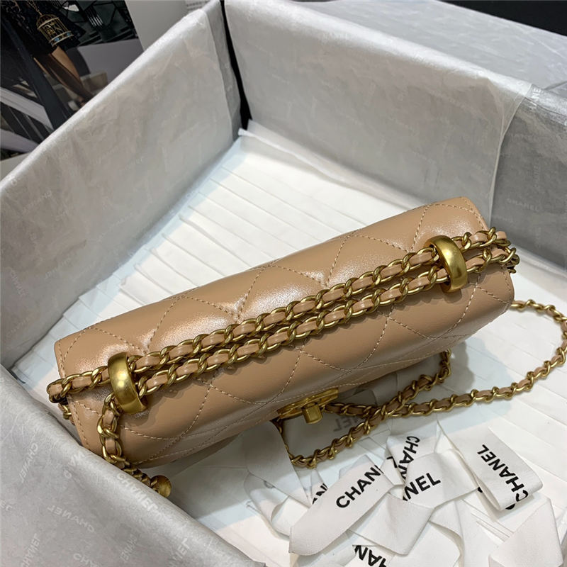 Chanel MINI FLAP BAG Calfskin & Gold-Tone Metal AS2615 Beige High