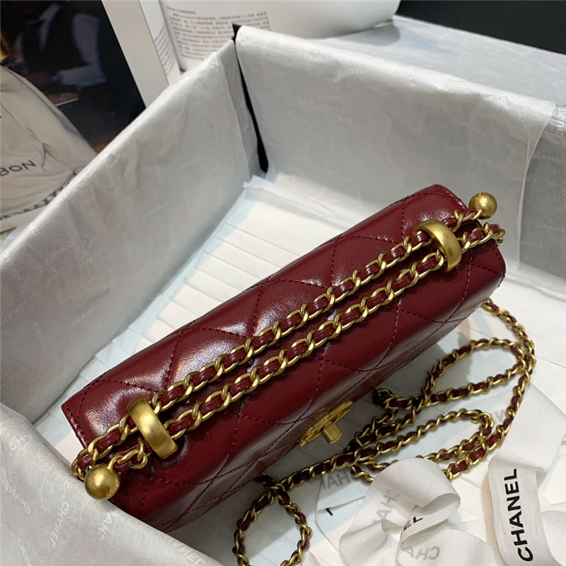 Chanel MINI FLAP BAG Calfskin & Gold-Tone Metal AS2615 Burgundy High