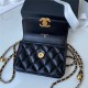 Chanel FLAP COIN PURSE WITH CHAIN Calfskin & Gold-Tone Metal AP2290 Black A