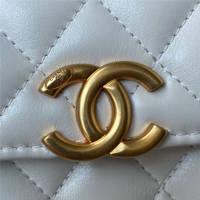 Chanel FLAP COIN PURSE WITH CHAIN Calfskin & Gold-Tone Metal AP2290 White A