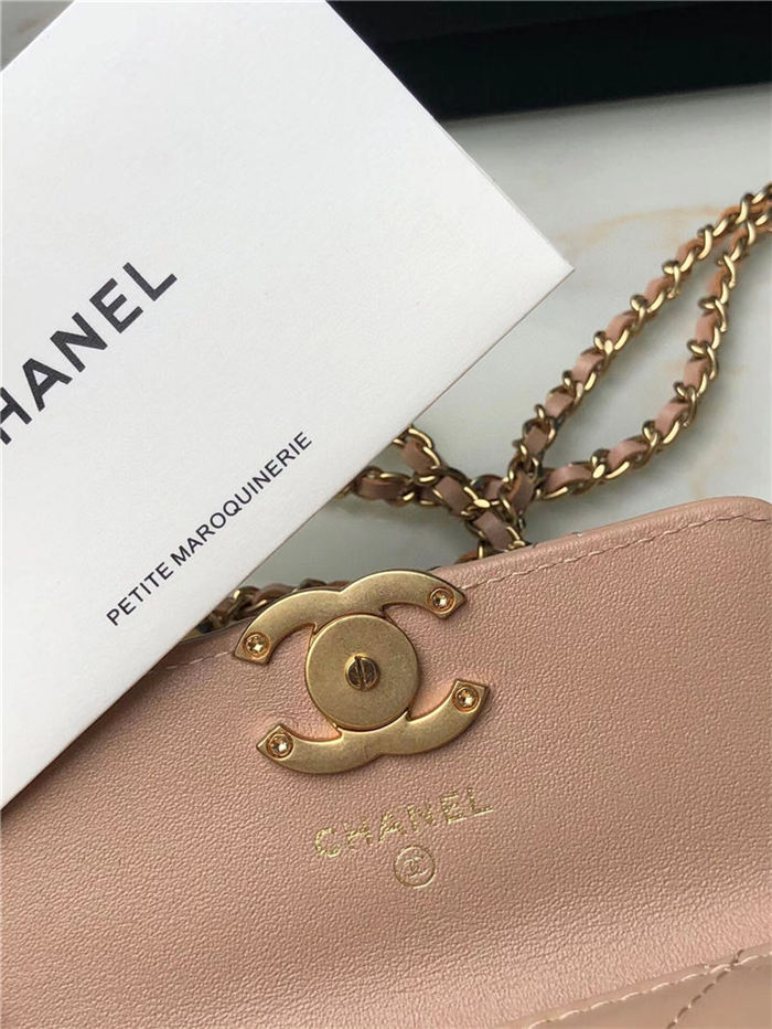 Chanel FLAP COIN PURSE WITH CHAIN Calfskin & Gold-Tone Metal AP2290 Beige A