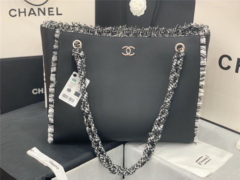 Chanel Shopping Tote Bag Calfskin AS8485 Black High