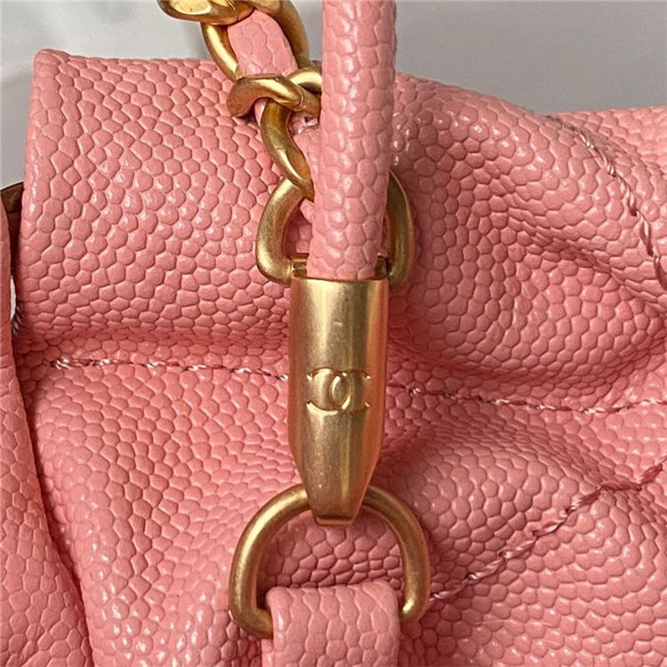 Chanel 22 MINI HANDBAG Shiny Grained Calfskin Coral Pink & Gold-Tone Lacquered Metal AS3980 High