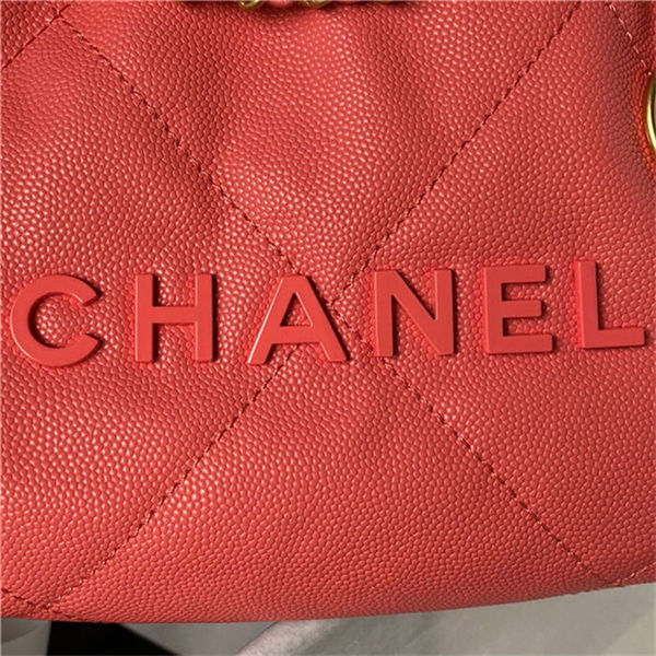 Chanel 22 MINI HANDBAG Shiny Grained Calfskin Orange-Red & Gold-Tone Lacquered Metal AS3980 High