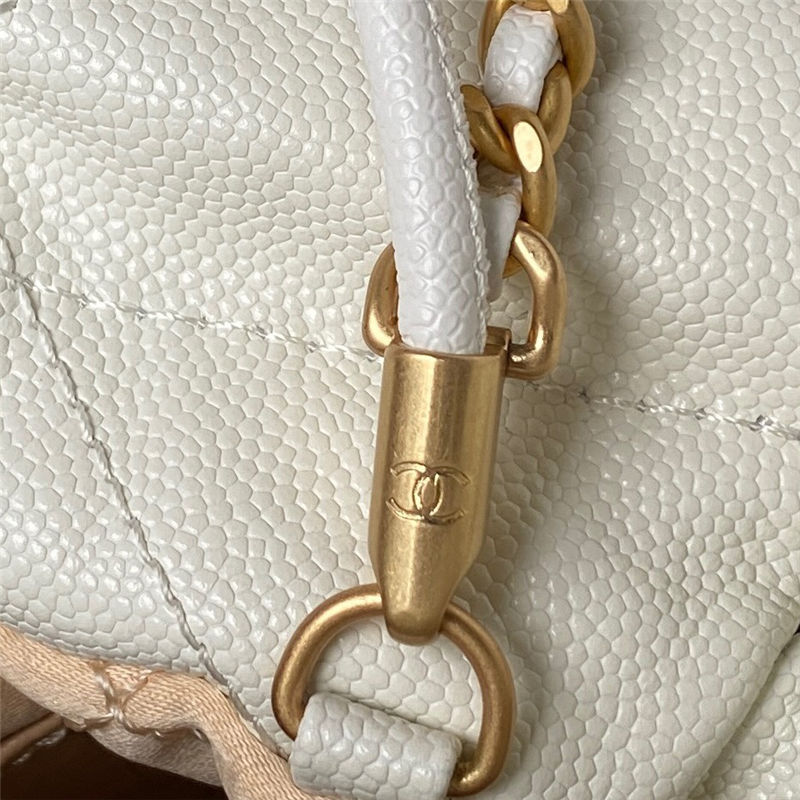 Chanel 22 MINI HANDBAG Shiny Grained Calfskin White & Gold-Tone Lacquered Metal AS3980 High