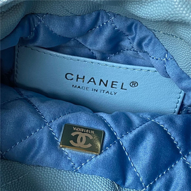 Chanel 22 MINI HANDBAG Shiny Grained Calfskin Blue & Gold-Tone Lacquered Metal AS3980 High