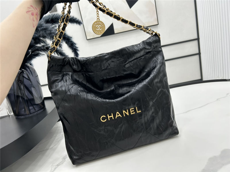 Chanel 22 SMALL HANDBAG Crumpled Calfskin & Gold-Tone Metal AS3260 Black High