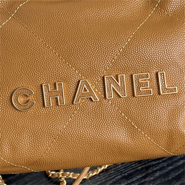 Chanel 22 MINI HANDBAG Shiny Grained Calfskin, Enamel & Gold-Tone Metal Caramel AS3980 High