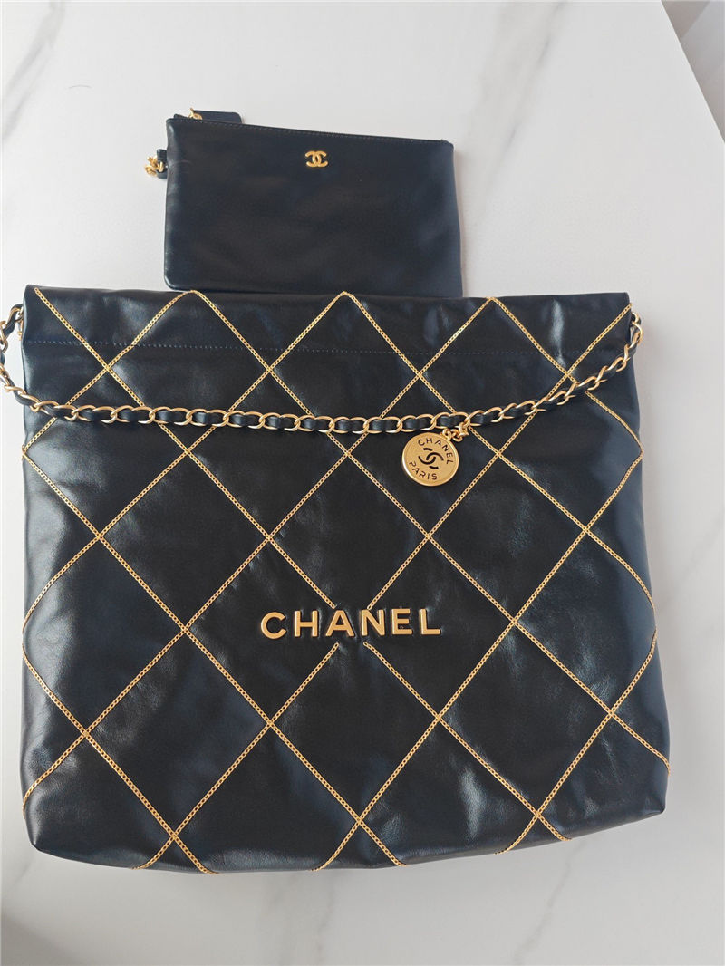 Chanel 22 MEDIUM HANDBAG Shiny Calfskin & Gold-Tone Metal AS3261 Black Chain High