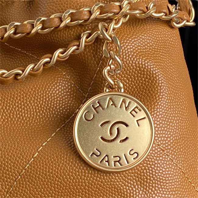 Chanel 22 MINI HANDBAG Shiny Grained Calfskin, Enamel & Gold-Tone Metal Caramel AS3980 High