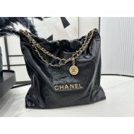 Chanel 22 MEDIUM HANDBAG Crumpled Calfskin & Gold-Tone Metal AS3261 Black High