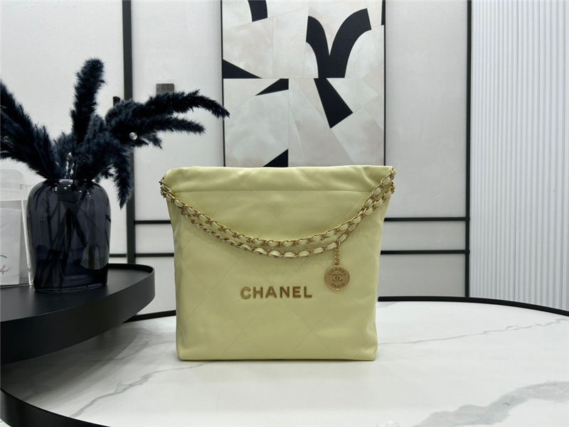 Chanel 22 SMALL HANDBAG Shiny Calfskin & Gold-Tone Metal AS3260 Yellow-Lt High