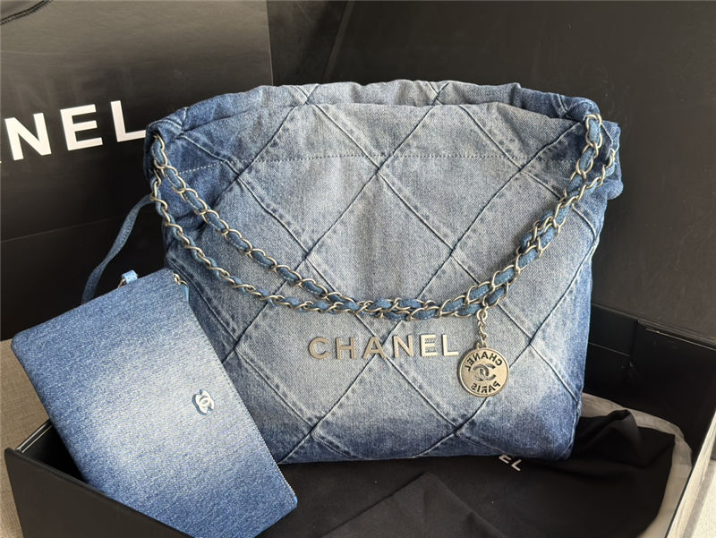 Chanel 22 SMALL HANDBAG Denim & Silver-Tone Metal AS3260 Gradient High