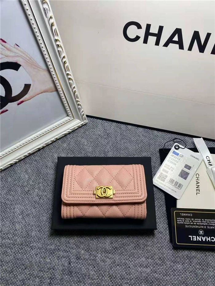 BOY Chanel CARD HOLDER Grained Calfskin & Gold-Tone Metal High