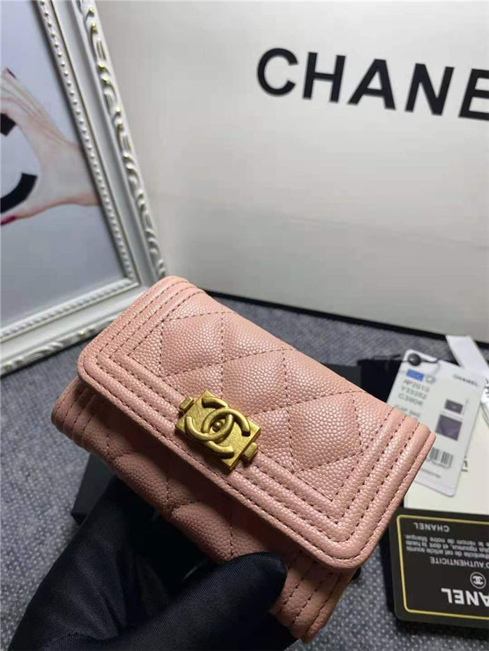 BOY Chanel CARD HOLDER Grained Calfskin & Gold-Tone Metal High