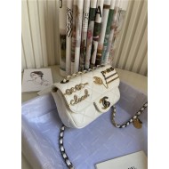 MINI FLAP BAG Lambskin Glass Pearls Imitation Pearls Strass Gold Silver & Ruthenium Finish Metal White High