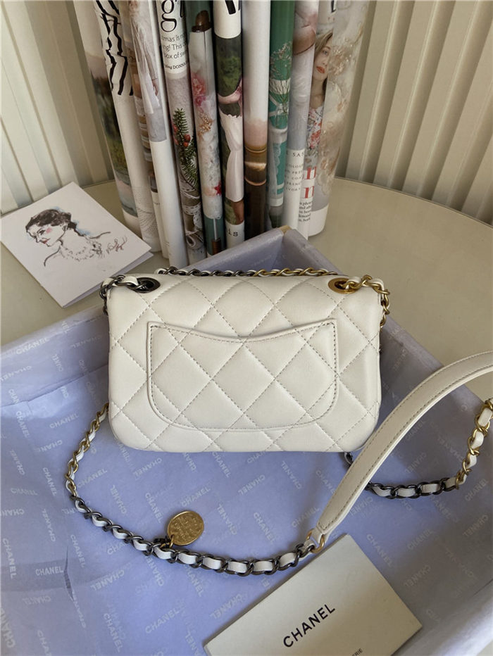 MINI FLAP BAG Lambskin Glass Pearls Imitation Pearls Strass Gold Silver & Ruthenium Finish Metal White High