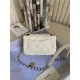 MINI FLAP BAG Lambskin Glass Pearls Imitation Pearls Strass Gold Silver & Ruthenium Finish Metal White High