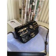 MINI FLAP BAG Lambskin Glass Pearls Imitation Pearls Strass Gold Silver & Ruthenium Finish Metal Black High