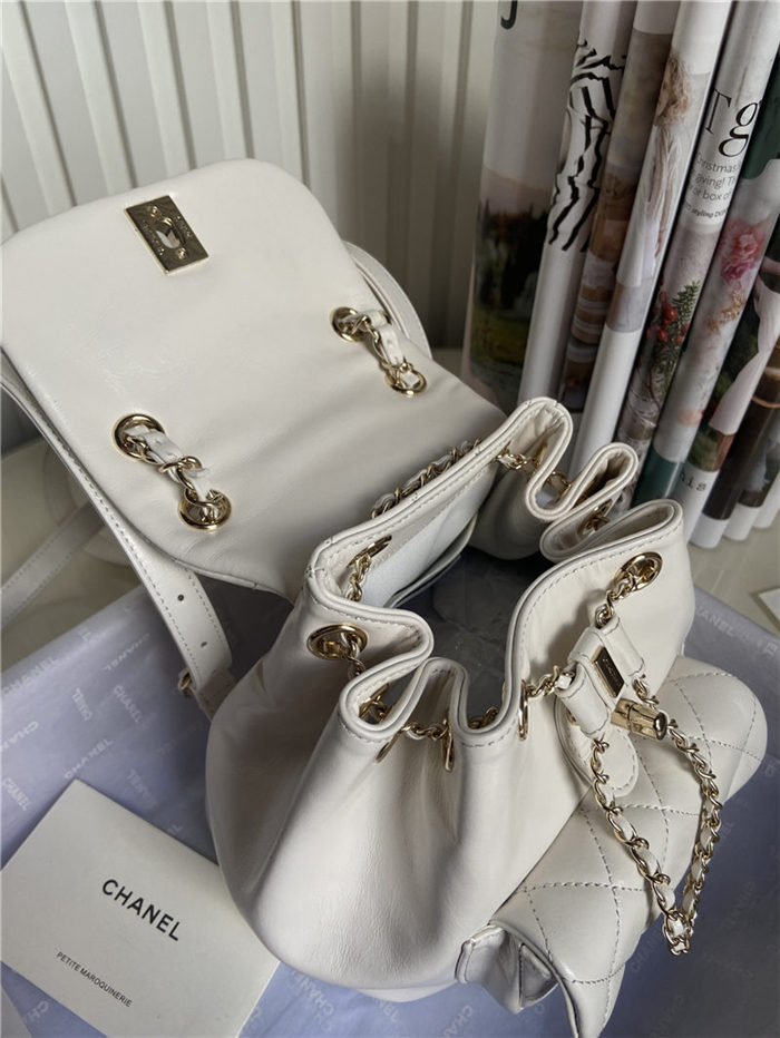 Chanel Duma Backpack 2908 Calfskin Gold-Tone Metal White A