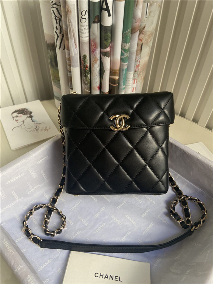 Chanel SMALL BOX BAG Lambskin & Gold Metal Black High