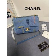 SMALL FLAP BAG Printed Denim & Lacquered Gold-Tone Metal Blue & Multicolor A