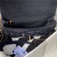 LARGE FLAP BAG Printed Denim & Lacquered Gold-Tone Metal Black & Multicolor A