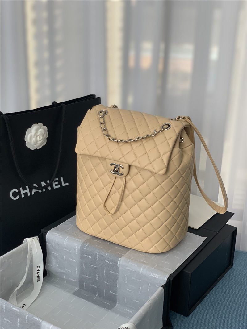 Chanel Large Backpack Lambskin 91122 Silver-Metal Nude High