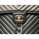 Chanel Large Backpack Chevrons Pattern Lambskin 91122 Silver-Metal Black High