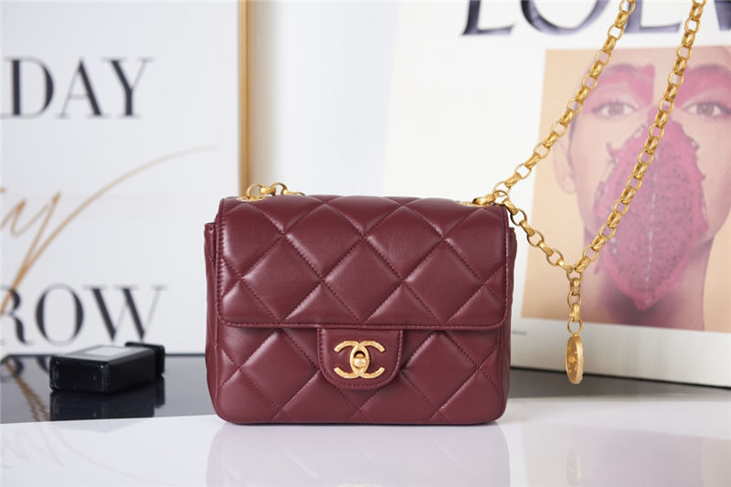 Chanel MINI FLAP BAG AS2693 Lambskin & Gold Metal Burgundy High