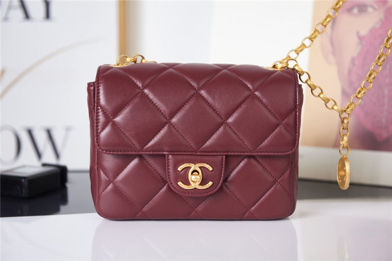 Chanel MINI FLAP BAG AS2693 Lambskin & Gold Metal Burgundy High