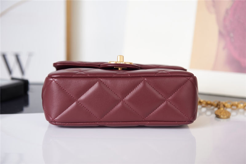 Chanel MINI FLAP BAG AS2693 Lambskin & Gold Metal Burgundy High