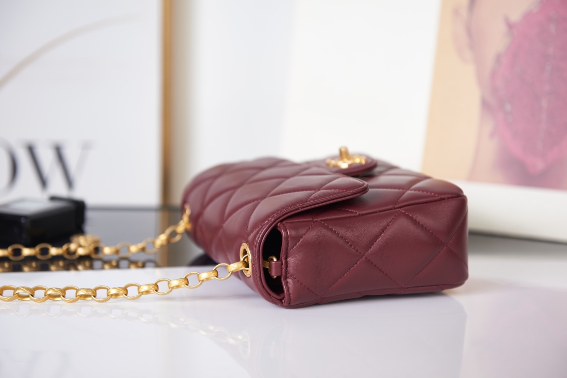 Chanel MINI FLAP BAG AS2693 Lambskin & Gold Metal Burgundy High