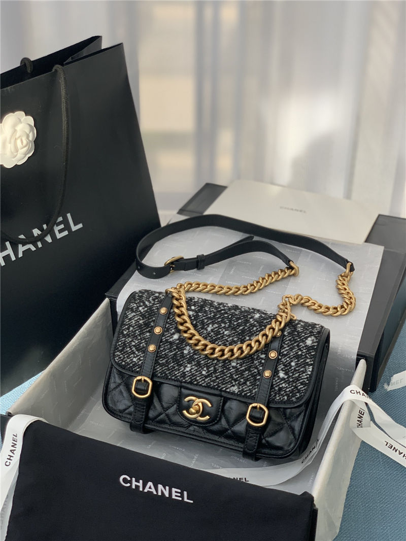 Chanel FLAP BAG Aged Calfskin & Gold-Tone Metal AS2696 Black High